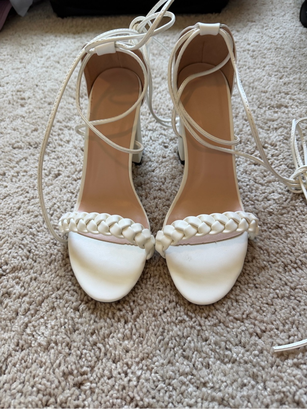 SHEIN White Braided Lace-Up Block Heel Sandals